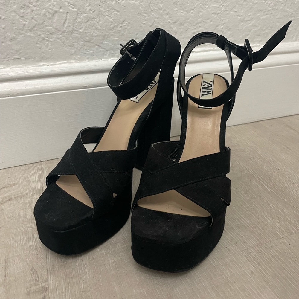 Zara Black Suede Strappy Heels